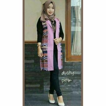 GudangGrosir Outer Wanita Kirani vest Bahan Katun Mix Songket Warna Pink Dusty  