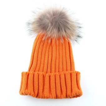 Hand Knitted Pompom Ear Protect Casual Spring Winter Lady Cap (Orange) - intl  