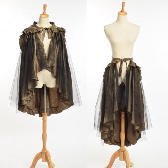 (Hand Made) Unique Victorian Long Ruffle Bustle Skirt Cape Women Steampunk Retro Gothic Cape Cloak(Int: One size) - intl  