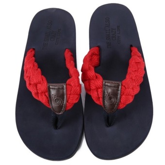 Hand-woven Men Sandals Beach Trailer Summer Slippers(Red) - intl  