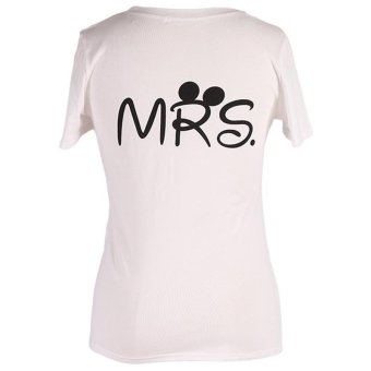 Hang-Qiao Fashion Couple Mr Mrs Letters Printed Tops Lovers Summer Casual Women T-Shirts White  