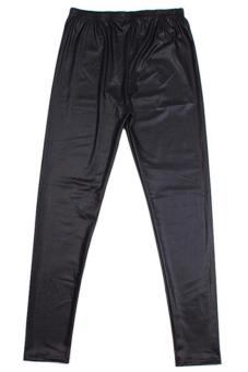 Hang-Qiao Fashion PU leather Pants Large Size Trouser Slim Pencil Pant Black  