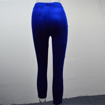 Hang-Qiao High Waist Pleuche Cropped Trousers Elastic Pencil Pants (Blue) - intl  