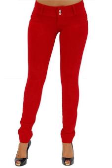 Hang-Qiao New Women's Stretch Leggings High Waist Pants Red  
