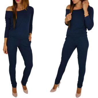 Hang-Qiao Off Shoulder Long Sleeve Jumpsuits Rompers (Dark Blue) - intl  