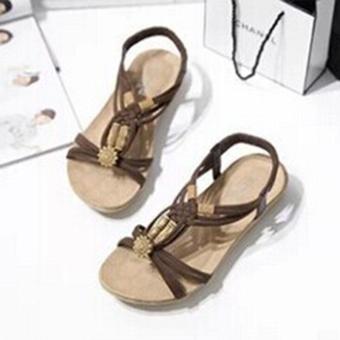 Hang-Qiao Women Bohemia Flat Shoes Beach Sandals Flip Flops (Brown) - Intl  