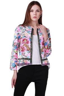 Hang-Qiao Women Floral Long Sleeve Short Coat Jacket Multicolor  