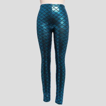 Hang-Qiao Women Shiny Bright Faux Leather Pants Stretch Legging (Blue Hole)  