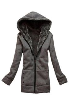 Hang-Qiao Women's Thicken Zipper Fleece Hoodie Outwear Jackets Coats Dark Grey  
