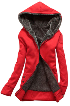 Hang-Qiao Women's Thicken Zipper Fleece Hoodie Outwear Jackets Coats Red  