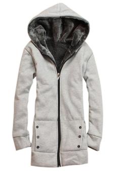 Hang-Qiao Women's Thicken Zipper Fleece Hoodie Outwear Jackets Coats Light Grey  