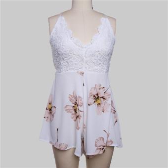HangQiao Women Playsuits Sleeveless Floral Halter Strape Jumpsuits (White) - Intl  