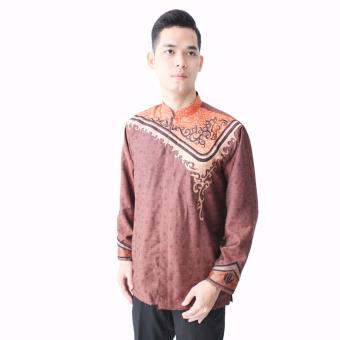 Hansen & Lisa Baju Koko Lengan Panjang Aplikasi Batik Ornament - Coklat Bata  