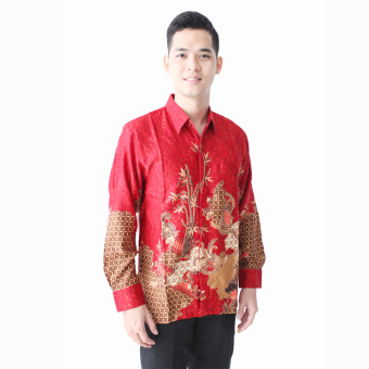 Hansen & Lisa Kemeja Batik Formal Lengan Panjang Motif Bamboo - Merah  