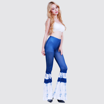 Hanyu 2016 Women Ladies Vintage Regular High Waist Long Trousers Printed Casual Cotton Palazzo Mermaid Pants Wide Leg Pants pantalones Blue+White - Intl  