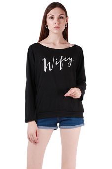 Hanyu Lady T-Shirts Round Neck Autumn Tops Black  