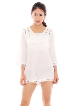 Hanyu Piece Pants Long-sleeved VNeck Jumpsuits White  