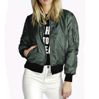 Hanyu Plain Causal Zipper Jacket for Women Ladies Green - intl  