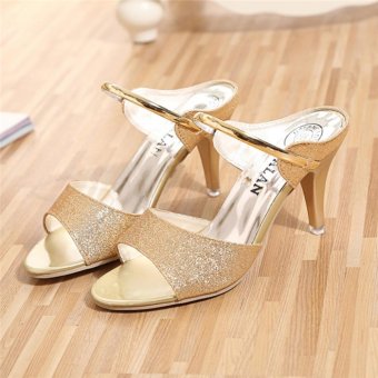 Hanyu Summer Fashion Women's Belt Buckle Frosted Thin High Heel Shoes Casual Fish Mouth Sandals Piscine Mouth Shoes (Gold) - intl  