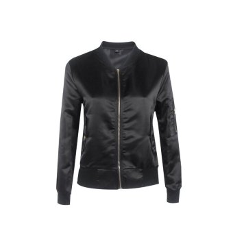 Hanyu Women Ladies Fashion Solid Stand Collar Zipper Patchwork Coat Jackets Black - intl  
