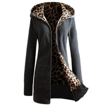 HAOFEI Women Long Sleeve Hoodie Inside Leopard Coats      