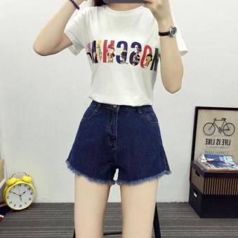 Happy Korean version of high waist denim shorts Dark Blue - intl  