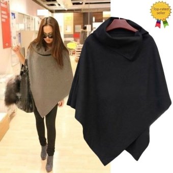 Happycat 2016 New Women Fashion Cape Poncho Cloak Coat Tops Jackets Outwear Overcoats Gray Black-black-L  