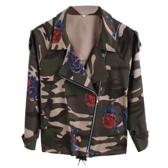 Happycat 2016 Stylish Ladies Women Casual Camouflage Floral Long Sleeve Open Stitch Coat Jacket--S  