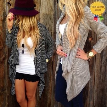 Happycat 2016 Stylish Ladies Women Loose Casual Knit Cardigan Jacket Irregular Sweater Tops Coat Sweater coat-khaki-S  