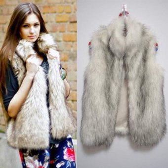 Happycat New Fashion Women's Faux Fur Vest Medium Long stand Collar Coat Vest (M) - intl  