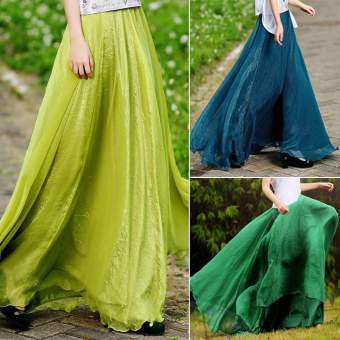 Happycat New Retro Lady Full Circle BOHO Gauze Chiffon Long Skirt Pleated Long Maxi Dress (Green) (one size) - intl  