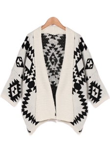 Happycat New Women&039;s Geometric Pattern Loose Sweater Wrap Cape Cardigan Outwear ï¼ˆwhiteï¼‰  