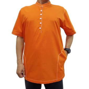 Hara Moslem Baju Koko Katun Embroidered Lengan Pendek [Orange]  