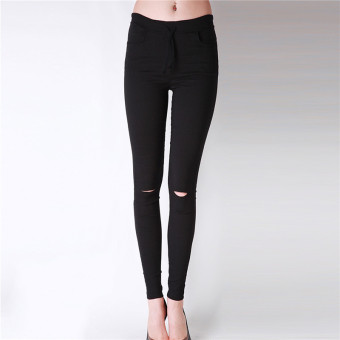 HengSong European Style Hot Fashion Casual Women Feet Pants Black  