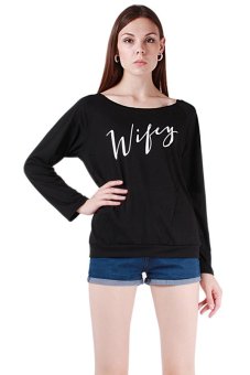 HengSong Lady T-Shirts Round Neck Autumn Tops Black  