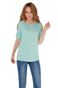 HengSong Loose Bud silk Perspective Female T-shirt Green  