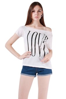 HengSong Short Sleeves Loose LOVE Printing T-shirt White  