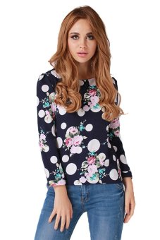 HengSong T-Shirt Long Sleeve Women Tops Printing Base Shirt Navy  