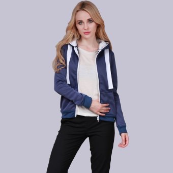 HengSong Women Ladies Cotton Patchwork Casual Zipper Solid Jacket Outerwear Blue - intl  