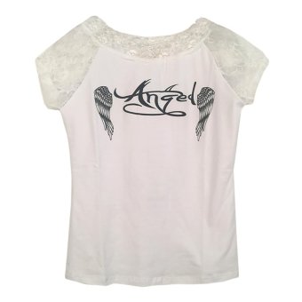 Hequ Angel Wings Printed Short Sleeve O Neck Loose Casual T-shirt (White)  