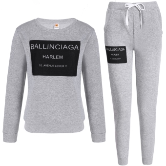 Hequ Autumn Casual Women Full Sleeve Letter Printed T-shirt And Pants Suit Grey - Intl  