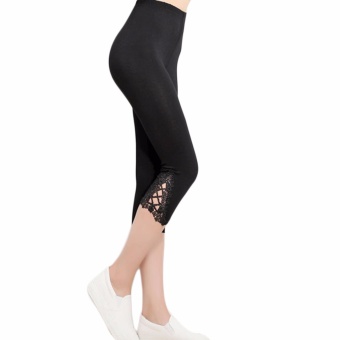 Hequ Fashion Cropped 3/4 Lenght Cotton Leggings With Lace All Colours Black - intl  