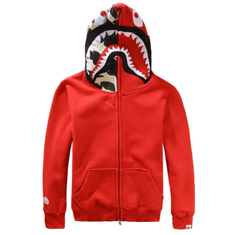 Hequ Fashion Men Autumn Shark Print Sweatershirt Pullover Casual Long Sleeve Zipper Hoodies Red - intl  