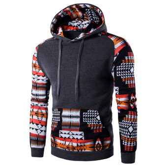 Hequ Fashion Men Casual Hooded Geometry Print Sweatershirt Multicolor Hoodies DarkGrey - intl  