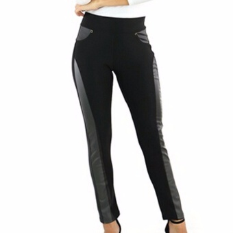 Hequ Fashion Spring and Summer Women Fight Leather Down Trousers Bottom Casual Leather Pants Black - intl  