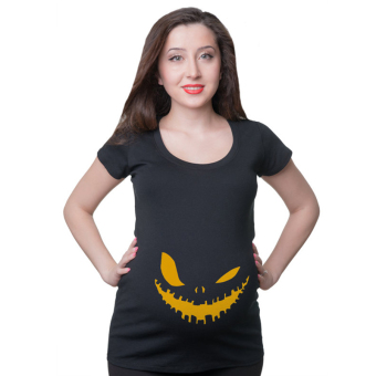 Hequ Fashion Women's Short Sleeve Halloween Pumpkin Printed Pregnant Woman T-shirt Black - intl  