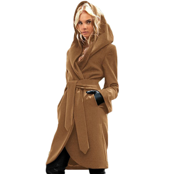 Hequ Full Coats Women Coat New Lace-up Slanting Pocket Fashion chic coat with hat Khaki - intl  
