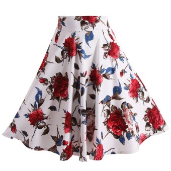 Hequ Hepburn Style Vintage Retro Floral Print High Waist Pleated Swing Skirts (Multicolor)  