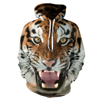 Hequ Hoodies Autumn And Winter Hot 3D Digital Printing The Tiger Ieisure Fashion Jacket With Hat Brown - intl  