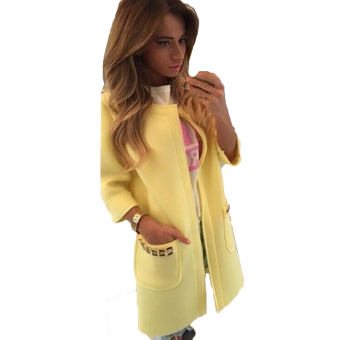 Hequ New Brand Chain Pocket Long Jacket Russian Women Autumn Candy Color Coat Yellow - intl  